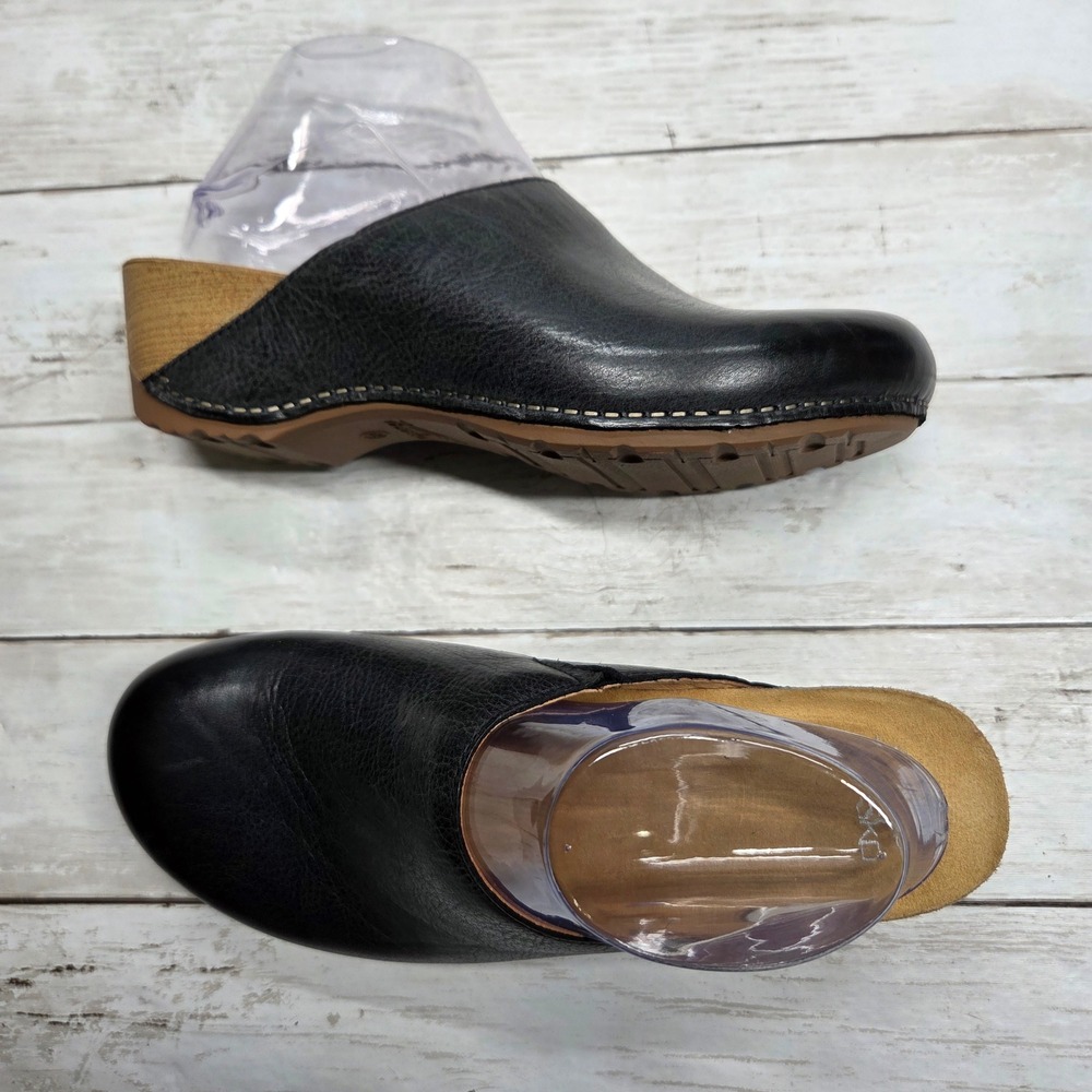 Dansko Berry Leather Clog Mule Wedge Womens 39 Black Slip On Comfort Shoe